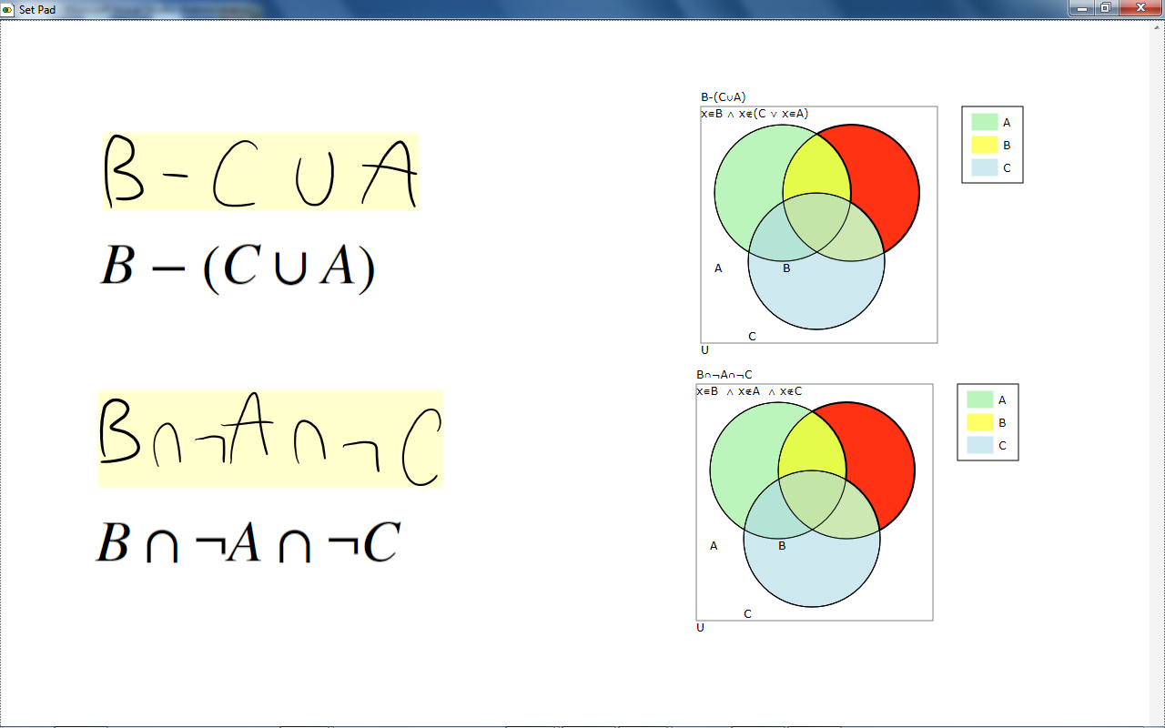 LogicPad's main window with three boolean function representations.