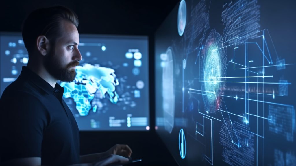 man looking at screen