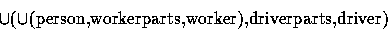 \begin{displaymath}
\cup(\cup(\textnormal{person,workerparts,worker),driverparts,driver)}\end{displaymath}