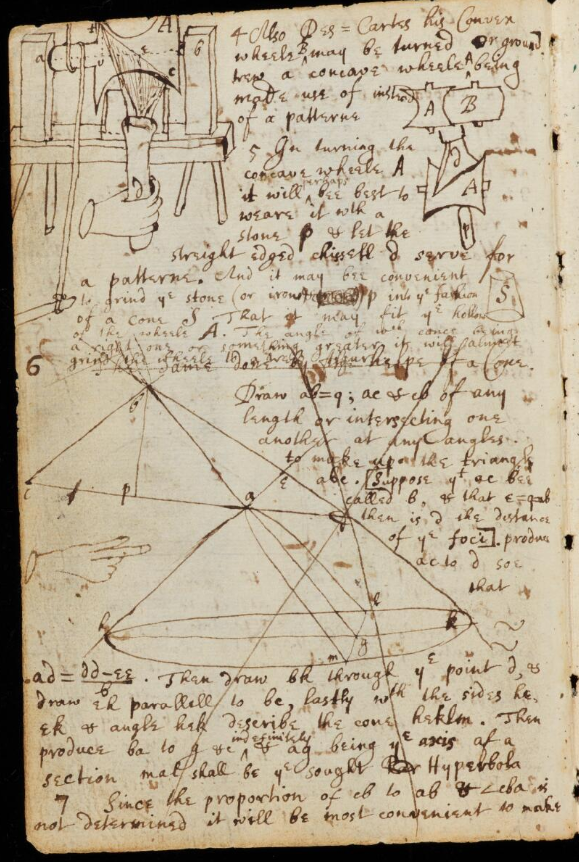 Newton’s notebook on Grinding Lenses.